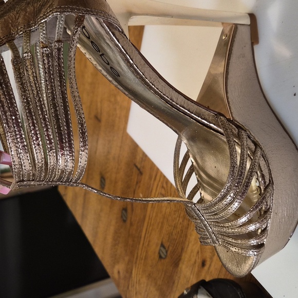 Bebe Gold Strappy Platform Heels - Picture 3 of 3